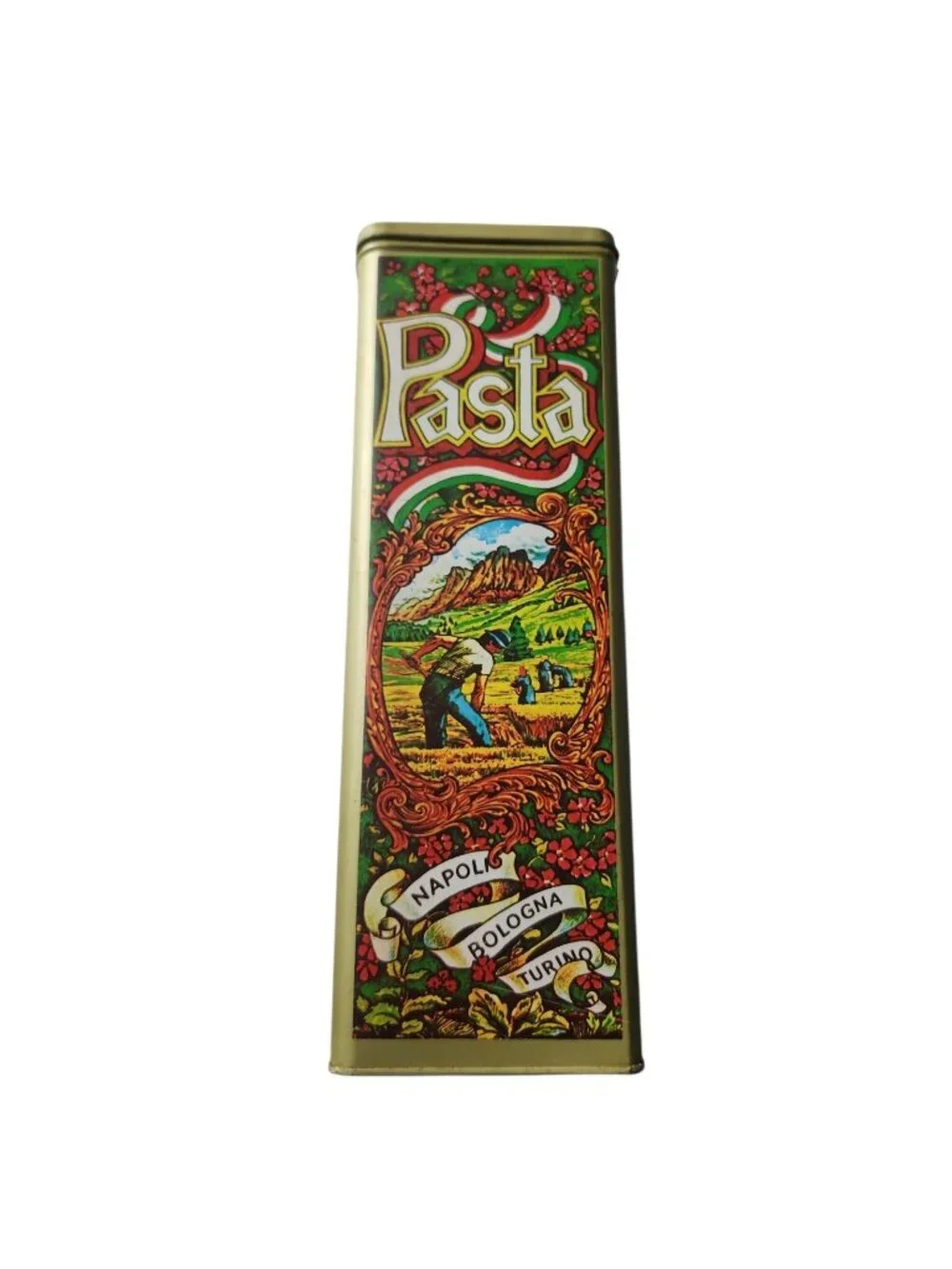 Vintage Casa Via Variccio Napoli Bologna Turino Pasta Tin Made In Hong Kong 12”
